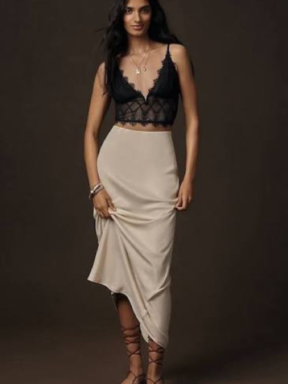 Anthropologie Cream Bias-Cut Maxi Skirt
